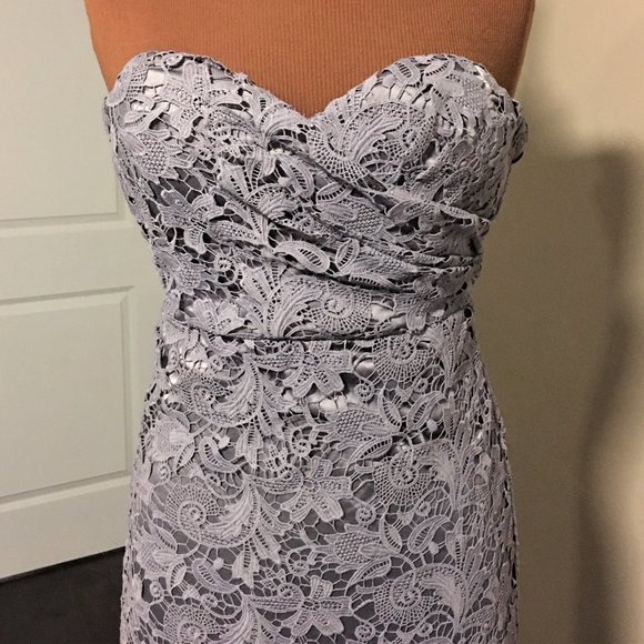 LULU'S Inherent Beauty Grey Lace Strapless Dress - Picture 3 of 15